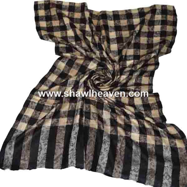 Black Beige check scarf with subtle paisley motifs